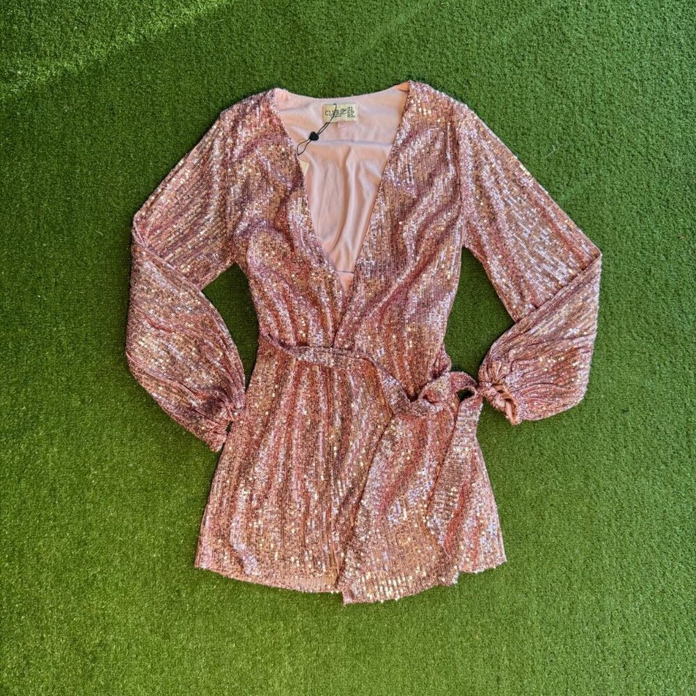 Pink Sequin Long Sleeve Romper